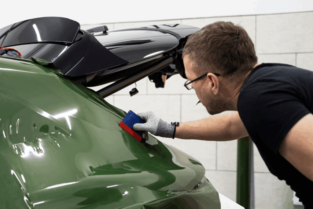 Man repairing a car after a collision